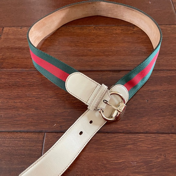 Authentic Gucci belt Belt Green Red Gold Leather main image 4